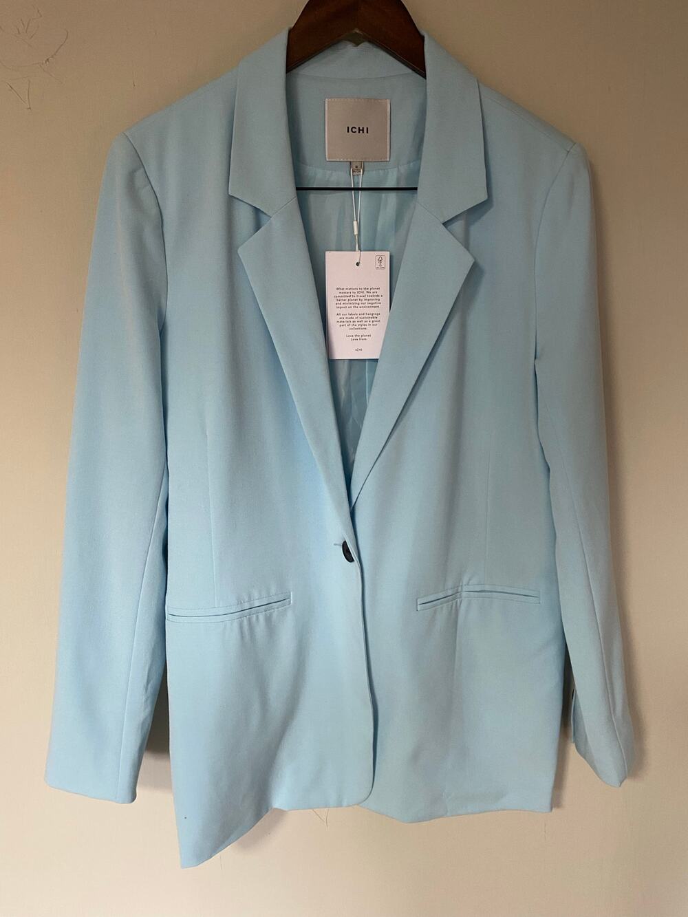NWT ICHI Ihcanny Blazer Jacket Corydalis Blue Medium 1 Button Sustainable